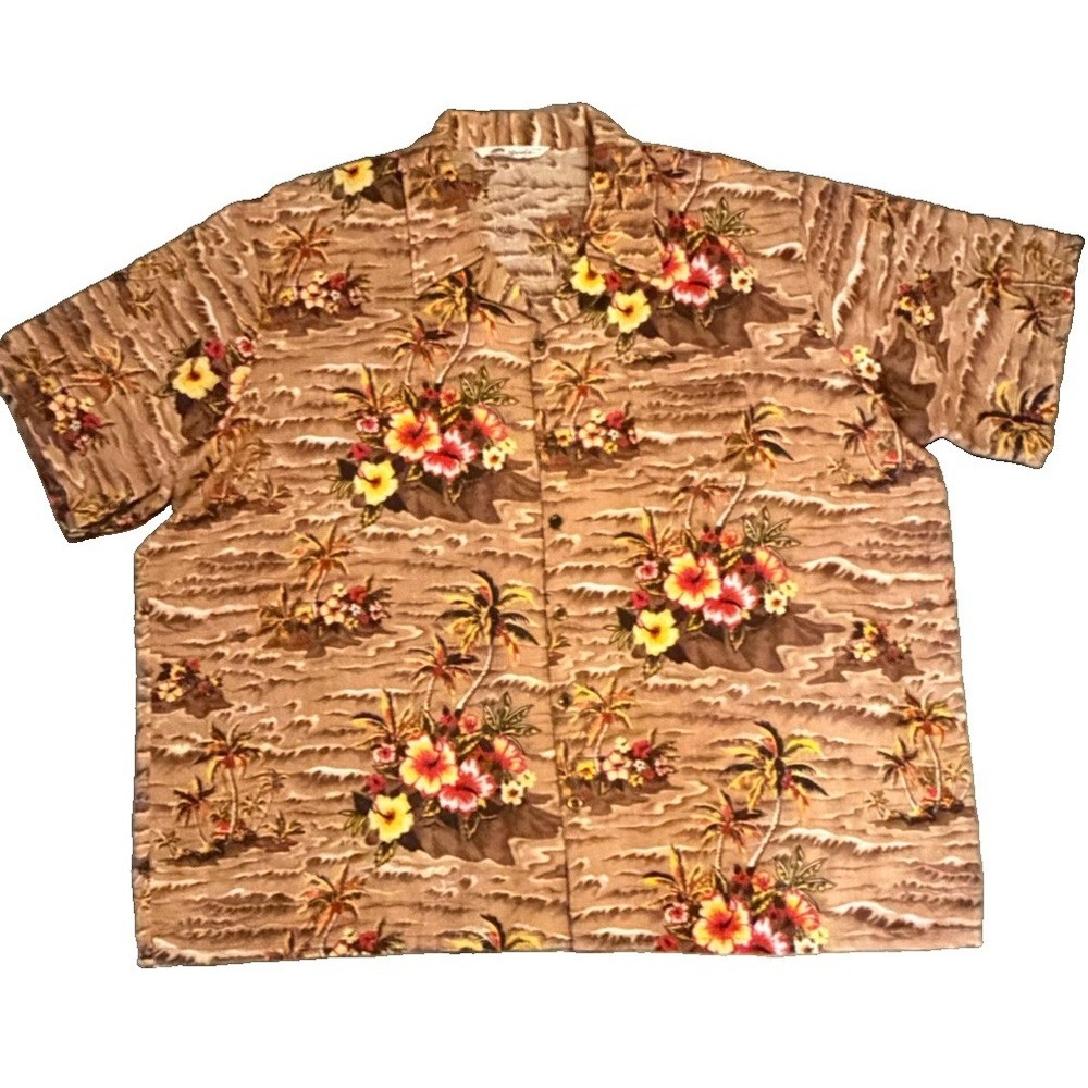 Vintage California Casualties Hawaiian Shirt Men 3XL Big Floral Tropical Brown